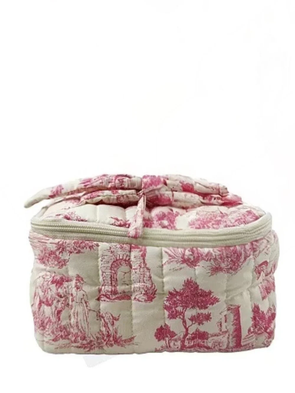 Quilted Cosmetic Bag - Pink and Cream